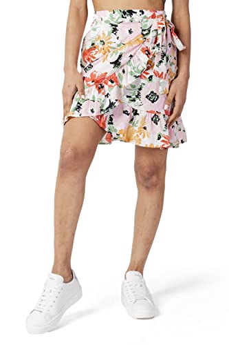 ONLY Women's ONLOLIVIA WRAP Skirt WVN NOOS Rock, Cloud Dancer/AOP:Kamil Flower, L von ONLY