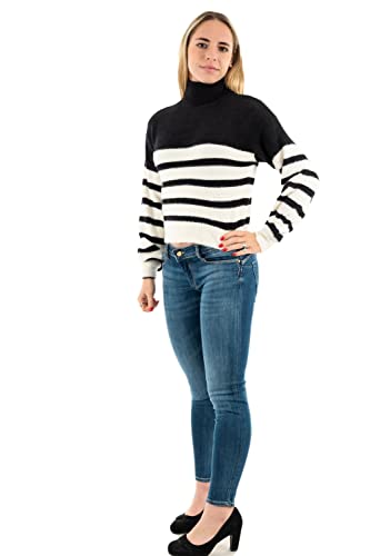 ONLY Women's ONLPIUMO L/S Stripe Rollneck KNT Pullover Sweater, Black/Stripes:Cloud Dancer, M (4er Pack) von ONLY