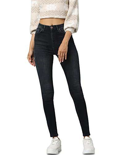 ONLY Women's ONLPOSH EX HW SK Long ANK DNM REA04 NOOS Jeans, Washed Black, 29/34 von ONLY