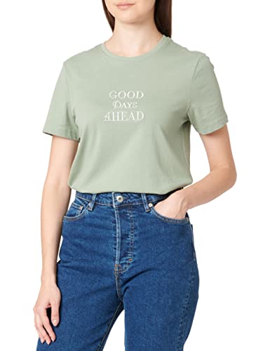 ONLY Women's ONLRIKKI REG S/S Text TOP Box JRS T-Shirt, Lily Pad/Print:Good, S von ONLY