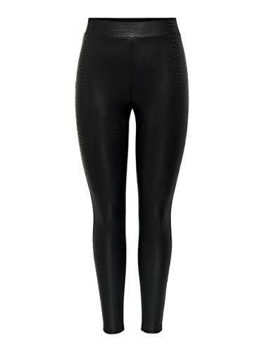 ONLY Women's ONLSANIRA Coated JRS Leggings, Black/Pattern:Crocodile, L von ONLY