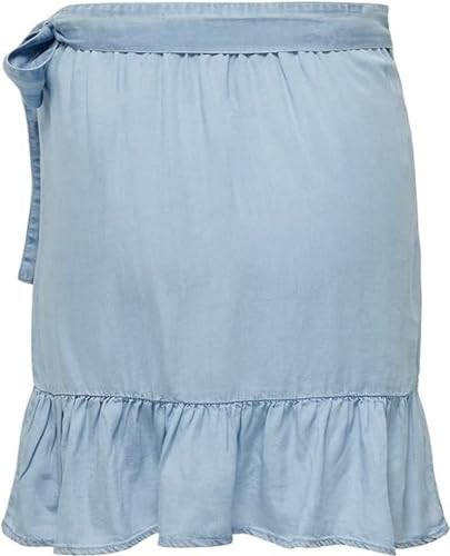 ONLY Women's ONLSOFIA WRAP Knee DNM Skirt Rock, Light Blue Bleached Denim, S von ONLY