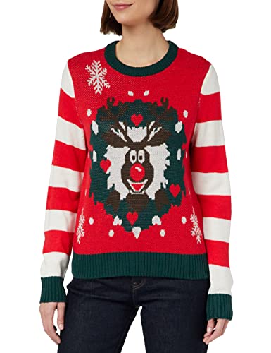 ONLY Women's ONLXMAS Deco Stripe L/S Box KNT Pullover Sweater, High Risk Red/Pattern:W. Ponderosa Pine/Slate Black/Cloud Dancer, L (3er Pack) von ONLY