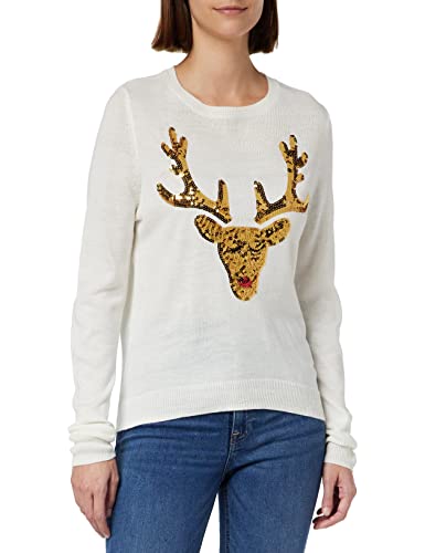 ONLY Women's ONLXMAS L/S EX KNT Pullover, Creme/Detail:W.Gold Reindeer, M von ONLY