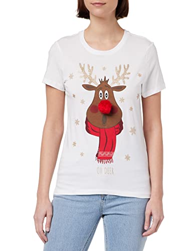 ONLY Women's ONLXMAS YRSA Christmas REG S/S TOP JRS Shirt, Bright White/Print:Rudolph, S (3er Pack) von ONLY