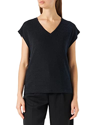 ONLY Women's Onlnew Queen S/S Glitter V-Neck TOP JRS T-Shirt, Black/Detail:Sodalite metallic, S von ONLY