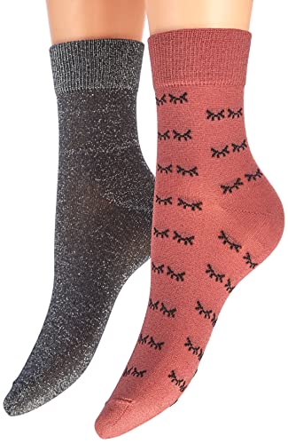 ONLY Women's Onlshiny 2-Pack Jar Socken, Faded Rose/AOP:Black/White + SOLID Faded Rose, One Size von ONLY