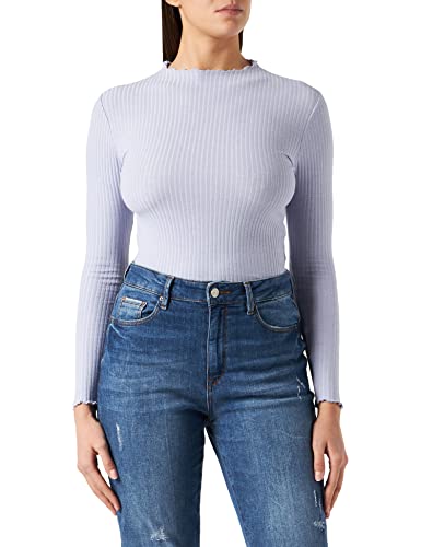 ONLY Damen Dünnes Langarm Shirt | Geripptes Stehkragen Basic Longsleeve ONLEMMA | Gewelltes Oberteil, Farben:Lila, Größe:L von ONLY