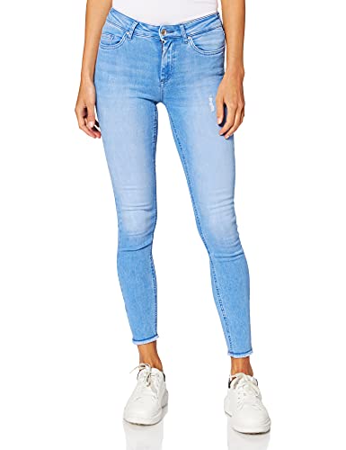 Damen ONLY Skinny Fit Ankle Jeans | Stretch Denim Hose Fransen am Saum | ONLBLUSH Cropped Röhrenjeans, Farben:Hellblau, Größe:XS / 34L von ONLY