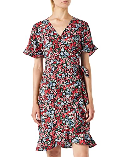 ONLY Women's ONLOLIVIA S/S WRAP Dress WVN NOOS Kleid, Black/AOP:RED Shore Flower, 38 von ONLY