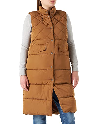 ONLY Damen Lange Puffer Weste | Wattierte Stepp Übergangsjacke | ohne Ärmel und Kapuze ONLSTACY, Farben:Hellbraun, Größe:S von ONLY