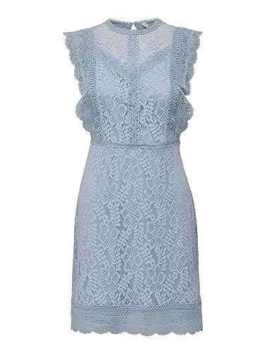ONLY Damen Onlnew Karo Sl Lace Above Knee Dresswvn, Cashmere Blue, XL von ONLY