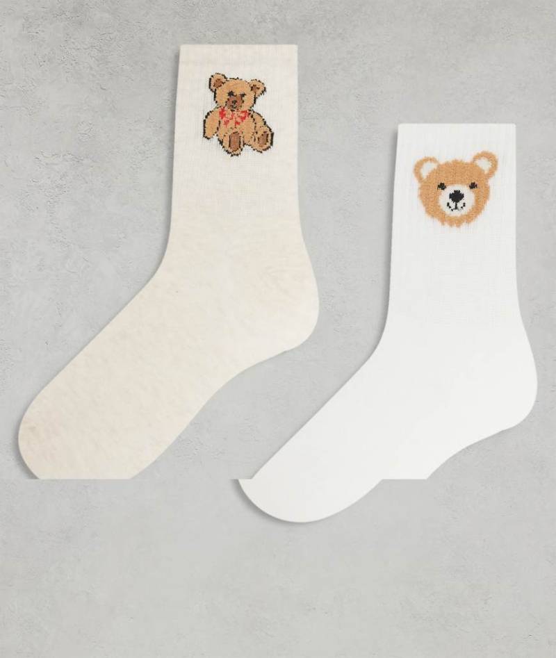 Only - 2er-Pack Socken in Weiß und Steingrau mit Teddybärstickerei Only - 2er-Pack Socken in Weiß und Steingrau mit Teddybärstickerei von ONLY