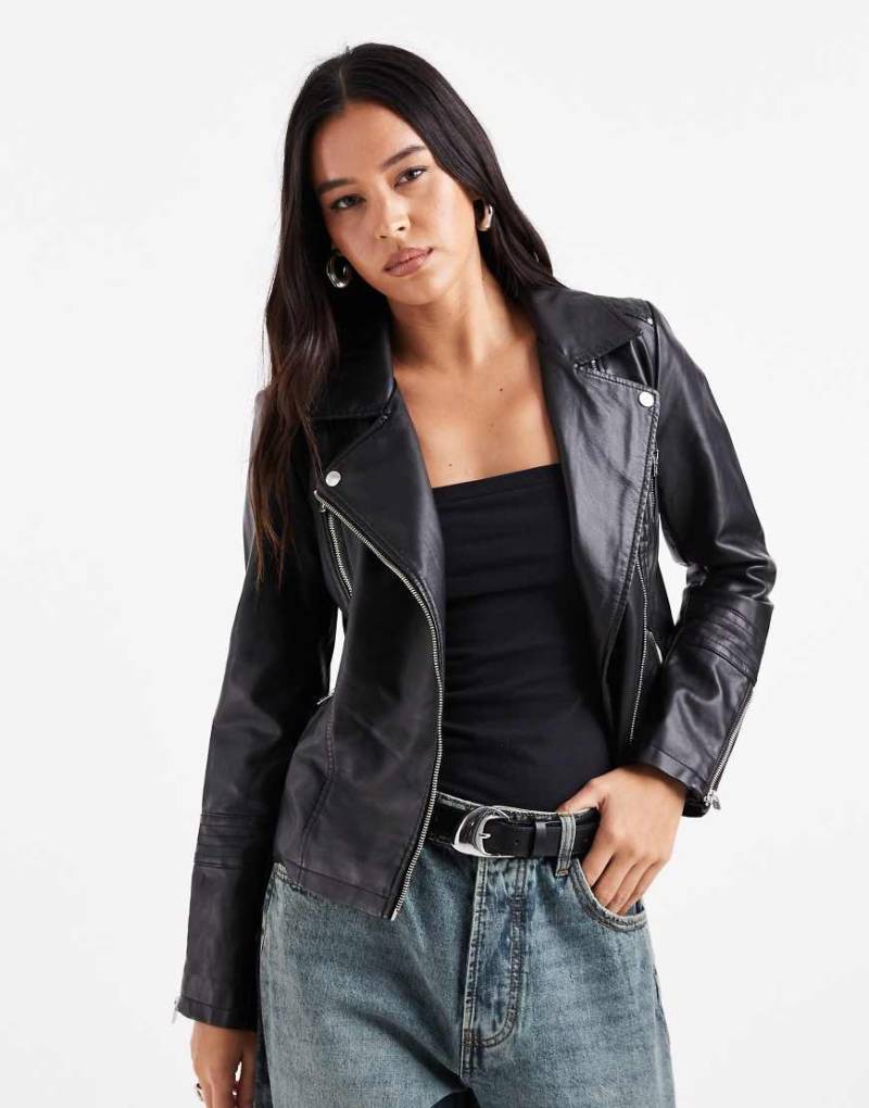 Only - Bikerjacke aus Kunstleder in Schwarz von ONLY