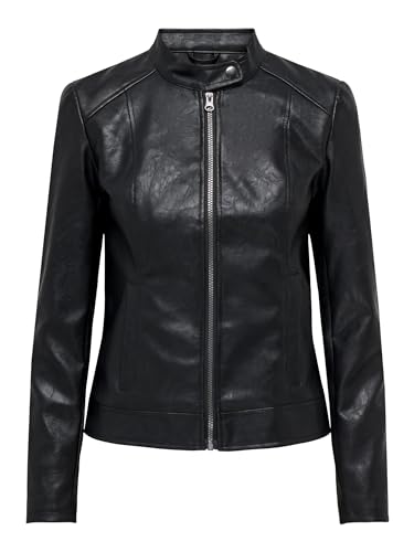 Only Damen Jdyemily Faux Leather Jacket Otw Noos Kunstlederjacke, Schwarz, 32 von ONLY