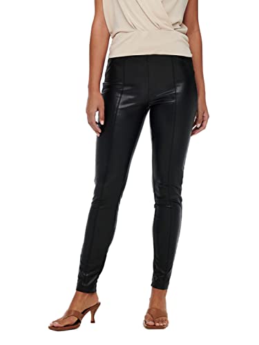ONLY Damen Leder Optik PU Leggings Stretch Biker Look Hose Skinny Coated Pants Gefüttert ONLJESSIE Wet-Look, Farben:Schwarz, Größe:38 von ONLY