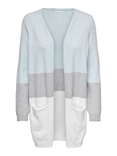 ONLY Damen ONLQUEEN L/S Long Cardigan KNT NOOS 15158746, Cashmere Blue/LGM/Cloud Dancer, S von ONLY