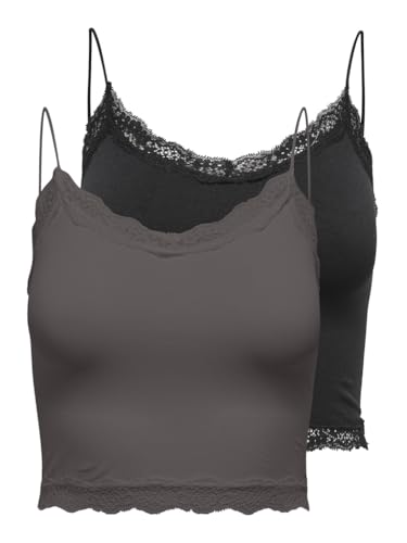 ONLY Damen Onlvicky Lace Seaml 2-Pack Cropped Top Trägertop, Plum Kitten, s (2er Pack) von ONLY