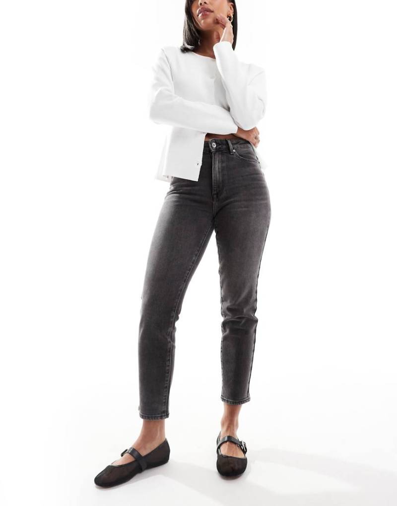 Only - Emily - Gerade geschnittene Jeans mit hohem Bund in verwaschenem Grau von ONLY