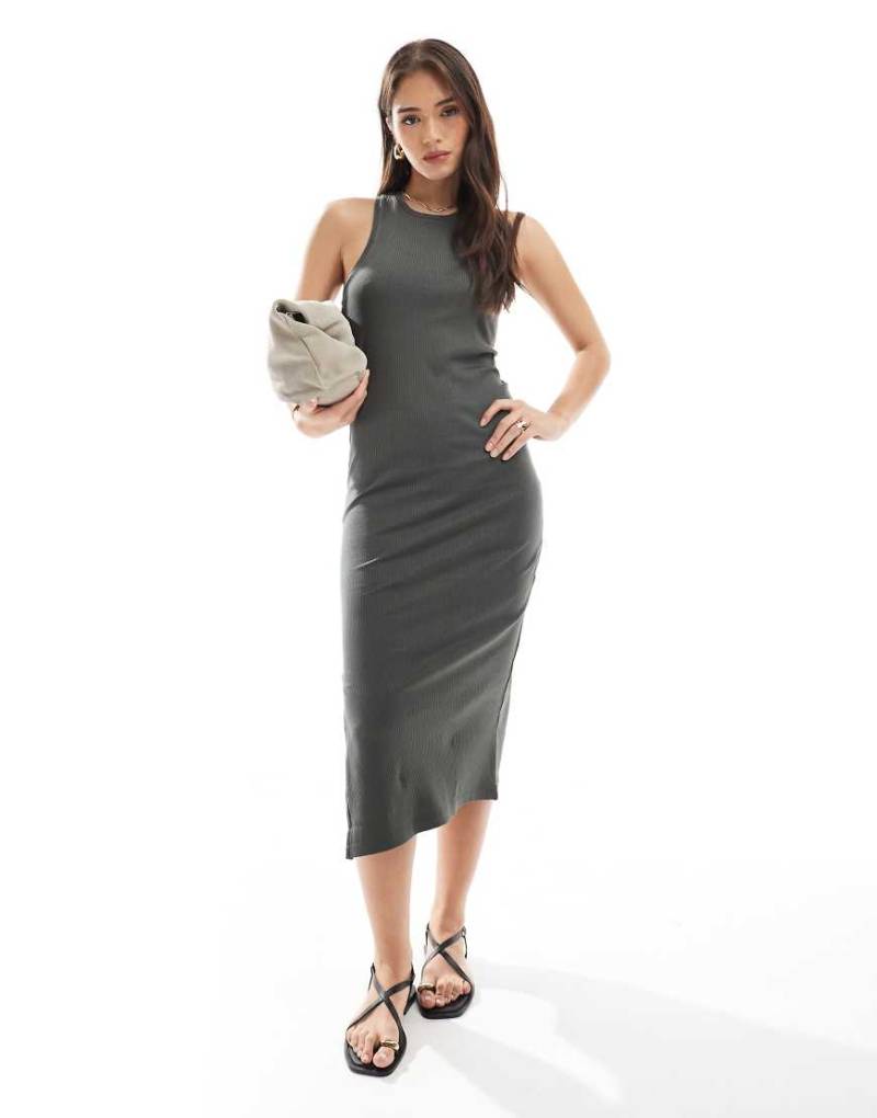 Only - Geripptes Midikleid in Anthrazit mit Ringerrücken-Grau von ONLY