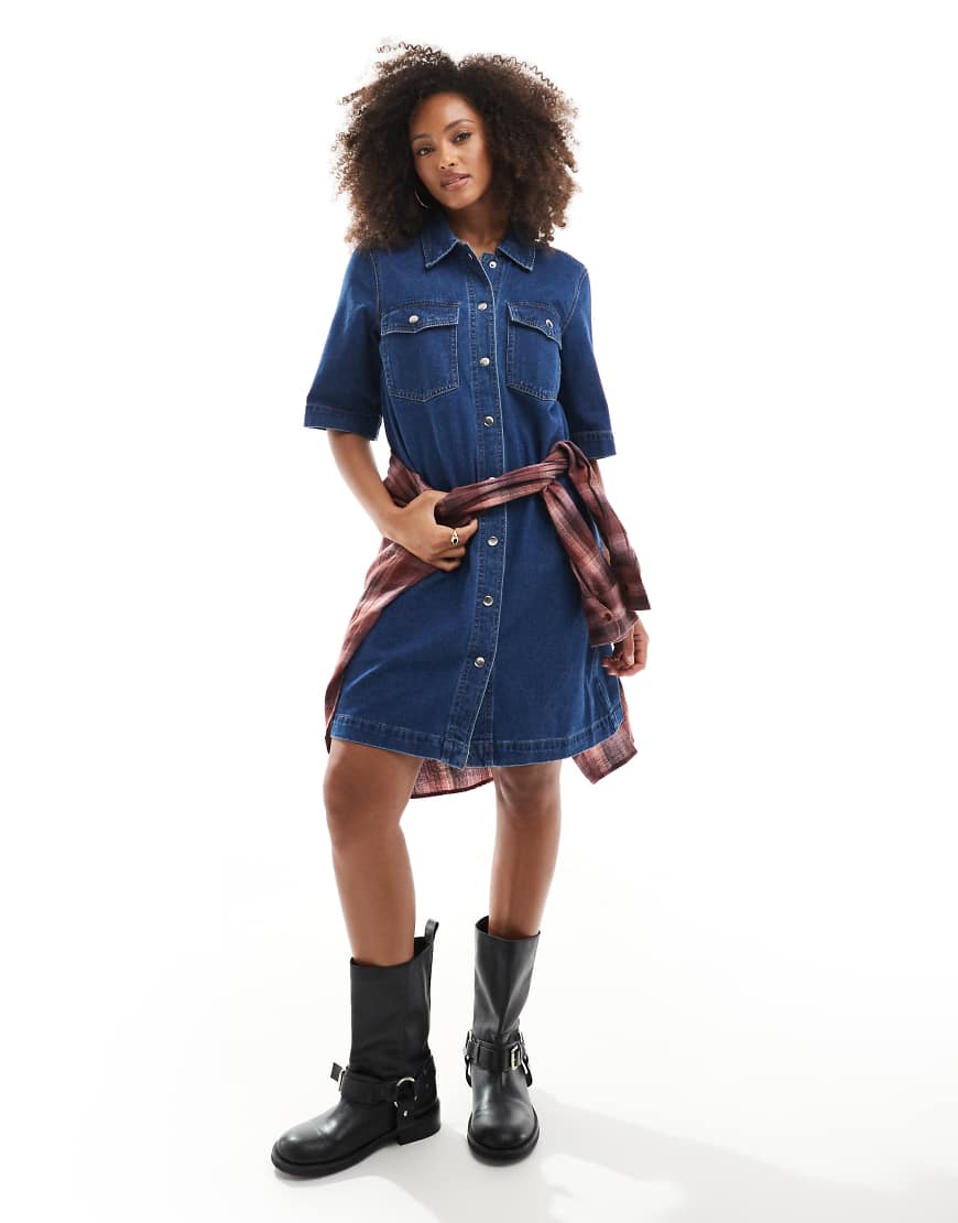 Only - Kurzärmliges Jeanskleid in dunkelblauer Waschung von ONLY