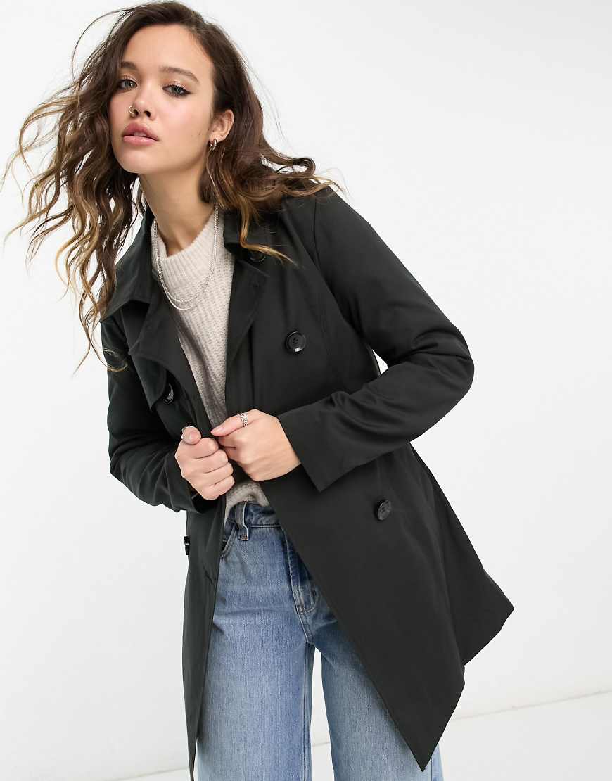 Only - Kurzer Trenchcoat in Schwarz mit Knopfdetail von ONLY