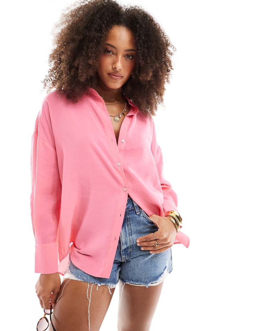 Only - Langärmliges, strukturiertes Oversize-Hemd in Rosa von ONLY