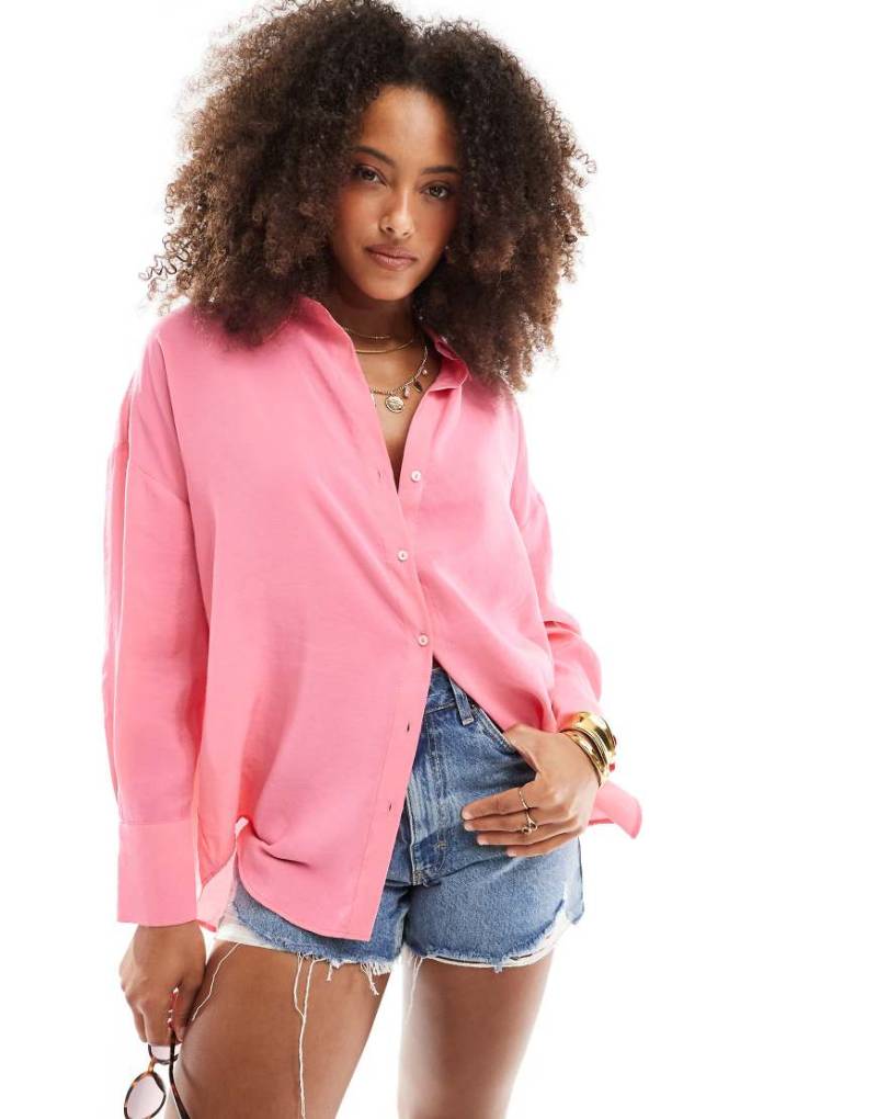 Only - Langärmliges, strukturiertes Oversize-Hemd in Rosa von ONLY