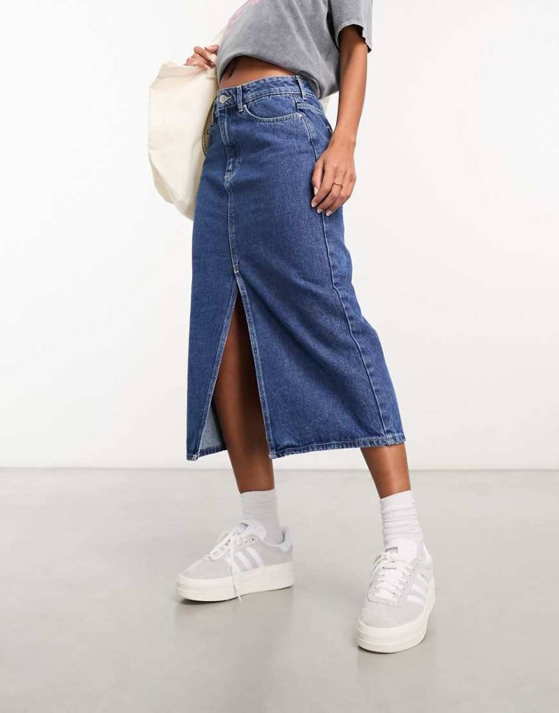 Only - Midi-Jeansrock in Mittelblau mit Schlitz vorne von ONLY