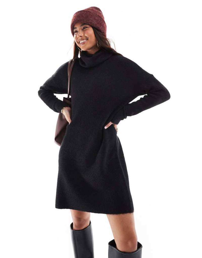 Only - Mini-Pulloverkleid mit Rollkragen in Schwarz von ONLY