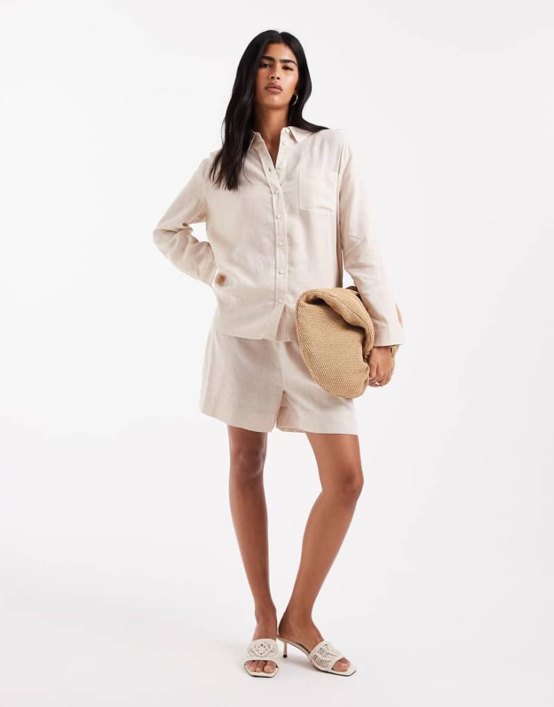 Only - Oversize-Leinenhemd in Beige, Kombiteil-Neutral von ONLY