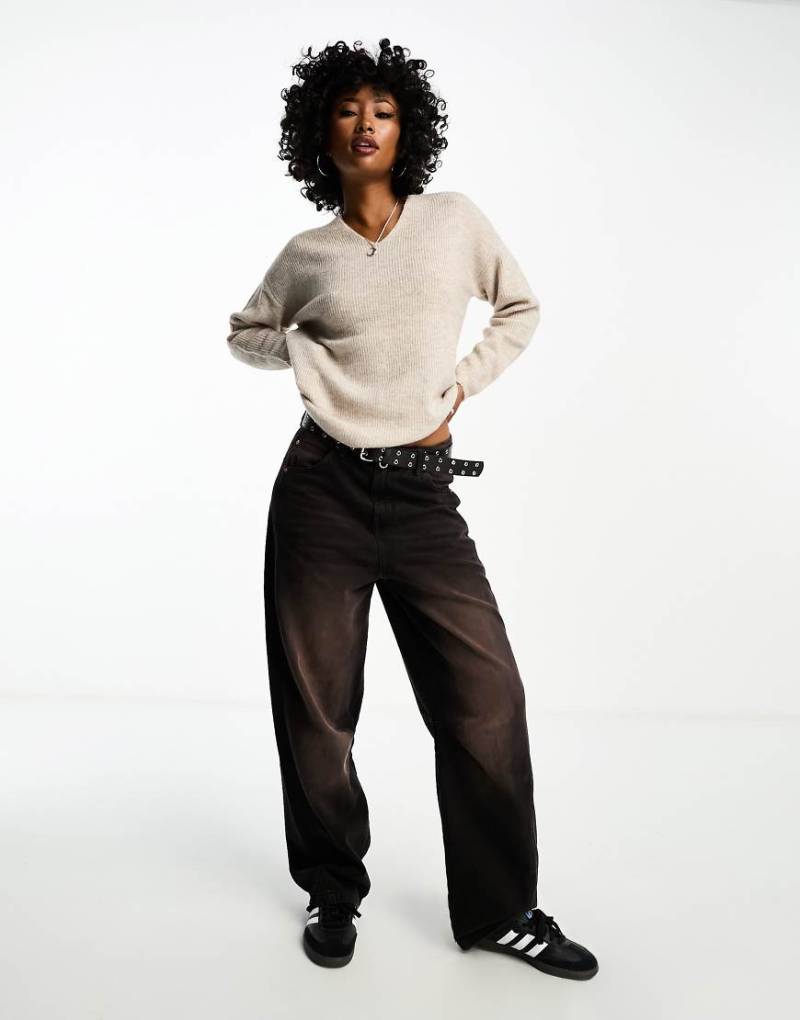 Only - Pullover in meliertem Steinbeige mit V-Ausschnitt-Neutral von ONLY