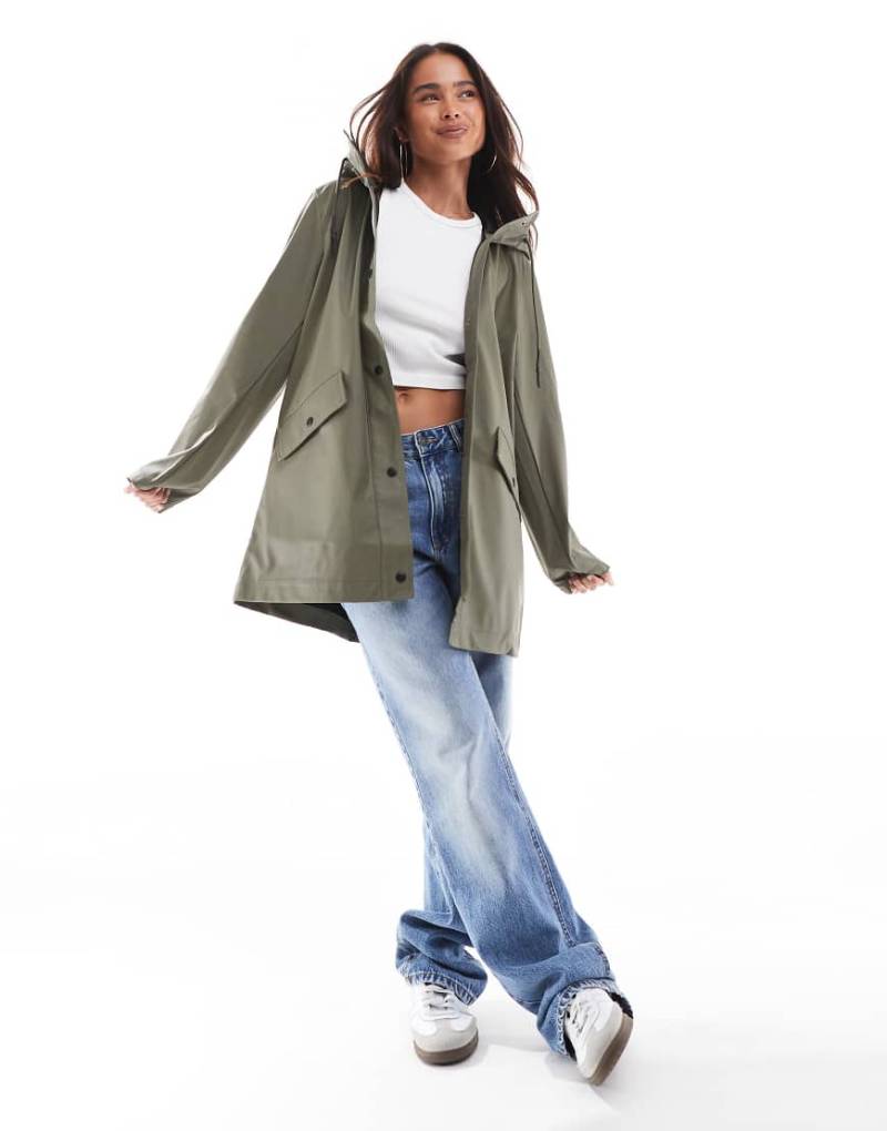 Only - Regenmantel mit Kapuze in Khaki-Grün von ONLY