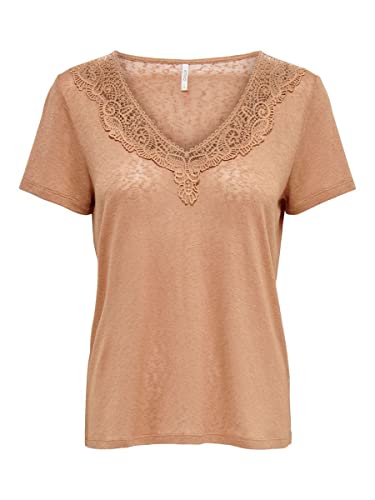 Only Women's ONLNICKI S/S V-Neck Mix TOP JRS T-Shirt, Indian Tan, M von ONLY