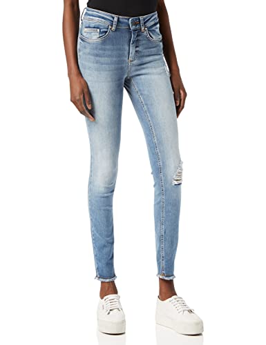 Skinny Stretch Ankle Jeans ONLY | Destroyed Denim Hose | ONLBLUSH Cropped Röhre Fransen, Farben:Blau, Größe:XL / 34L, Z-Länge:L34 von ONLY