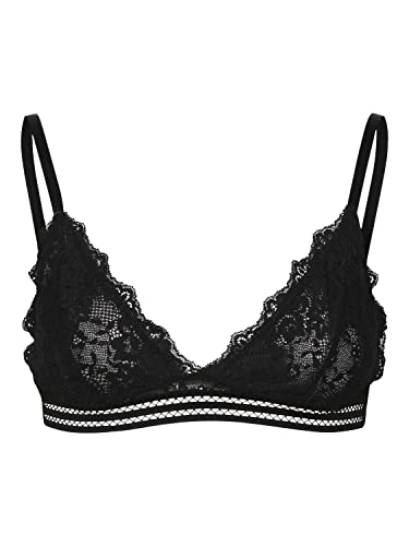 VERO Moda Damen Spitzen Triangel BH ohne Bügel & Polster | Lace Bralette | Spagettiträger Bustier VMANNA, Farben:Schwarz, Größe:M von ONLY