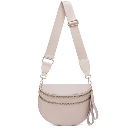 Crossbody-Tasche für Damen, große Nylon-Gürteltasche, trendige Bauchtasche, Geldbörsen, Schultertasche mit verstellbarem Riemen, Beige von ONLYSIEM