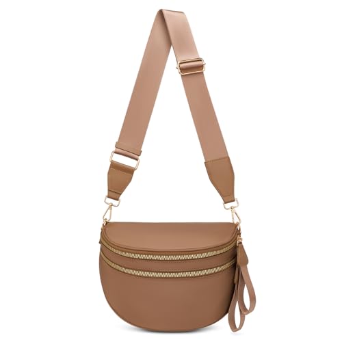 Crossbody-Tasche für Damen, große Nylon-Gürteltasche, trendige Bauchtasche, Geldbörsen, Schultertasche mit verstellbarem Riemen, Braun Crossbody-Tasche für Damen, große Nylon-Gürteltasche, trendige Bauchtasche, Geldbörsen, Schultertasche mit verstellbarem Riemen, Braun von ONLYSIEM