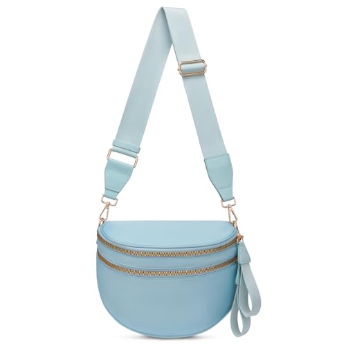 Crossbody-Tasche für Damen, große Nylon-Gürteltasche, trendige Bauchtasche, Geldbörsen, Schultertasche mit verstellbarem Riemen, Hell, blau Crossbody-Tasche für Damen, große Nylon-Gürteltasche, trendige Bauchtasche, Geldbörsen, Schultertasche mit verstellbarem Riemen, Hell, blau von ONLYSIEM