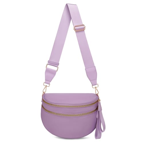Crossbody-Tasche für Damen, große Nylon-Gürteltasche, trendige Bauchtasche, Geldbörsen, Schultertasche mit verstellbarem Riemen, Helles Violett Crossbody-Tasche für Damen, große Nylon-Gürteltasche, trendige Bauchtasche, Geldbörsen, Schultertasche mit verstellbarem Riemen, Helles Violett von ONLYSIEM