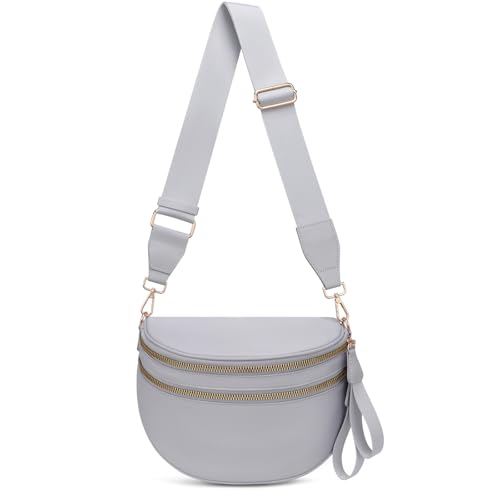 Crossbody-Tasche für Damen, große Nylon-Gürteltasche, trendige Bauchtasche, Geldbörsen, Schultertasche mit verstellbarem Riemen, Hellgrau Crossbody-Tasche für Damen, große Nylon-Gürteltasche, trendige Bauchtasche, Geldbörsen, Schultertasche mit verstellbarem Riemen, Hellgrau von ONLYSIEM