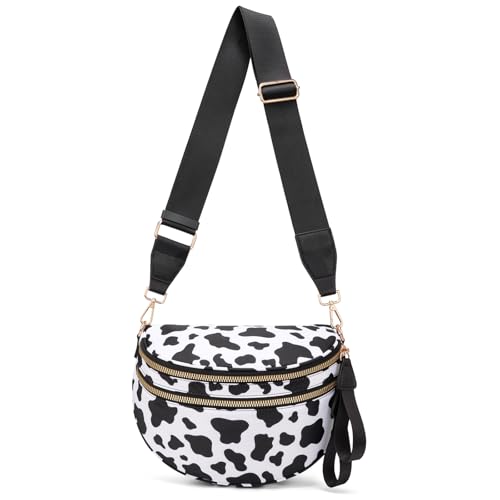 Crossbody-Tasche für Damen, große Nylon-Gürteltasche, trendige Bauchtasche, Geldbörsen, Schultertasche mit verstellbarem Riemen, Kuhmuster Crossbody-Tasche für Damen, große Nylon-Gürteltasche, trendige Bauchtasche, Geldbörsen, Schultertasche mit verstellbarem Riemen, Kuhmuster von ONLYSIEM