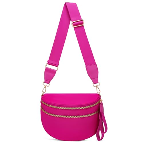 Crossbody-Tasche für Damen, große Nylon-Gürteltasche, trendige Bauchtasche, Geldbörsen, Schultertasche mit verstellbarem Riemen, Rose Crossbody-Tasche für Damen, große Nylon-Gürteltasche, trendige Bauchtasche, Geldbörsen, Schultertasche mit verstellbarem Riemen, Rose von ONLYSIEM
