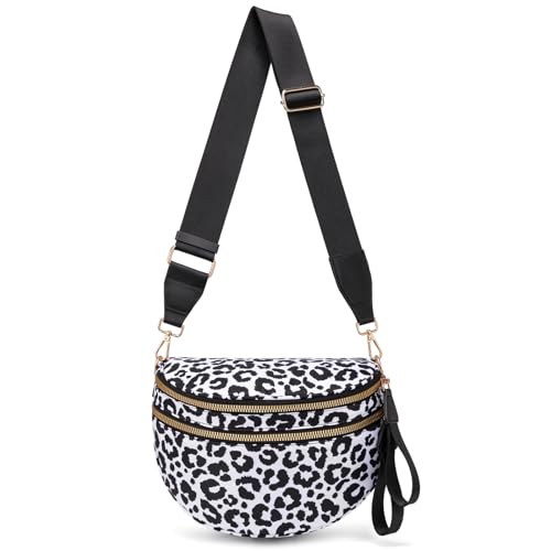 Crossbody-Tasche für Damen, große Nylon-Gürteltasche, trendige Bauchtasche, Geldbörsen, Schultertasche mit verstellbarem Riemen, Schwarz-weißes Leopardenmuster Crossbody-Tasche für Damen, große Nylon-Gürteltasche, trendige Bauchtasche, Geldbörsen, Schultertasche mit verstellbarem Riemen, Schwarz-weißes Leopardenmuster von ONLYSIEM