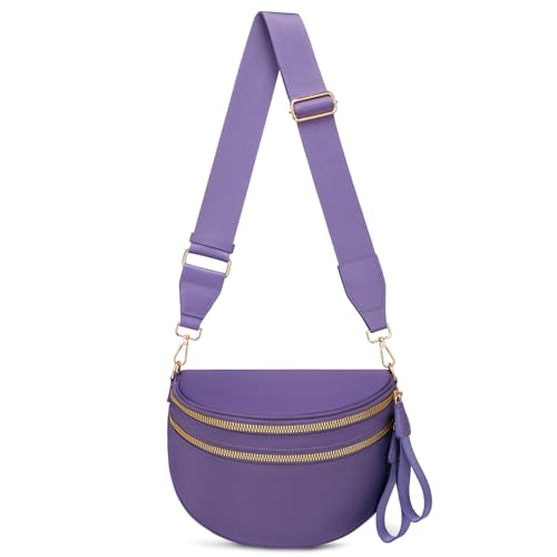 Crossbody-Tasche für Damen, große Nylon-Gürteltasche, trendige Bauchtasche, Geldbörsen, Schultertasche mit verstellbarem Riemen, Wolkenviolett von ONLYSIEM