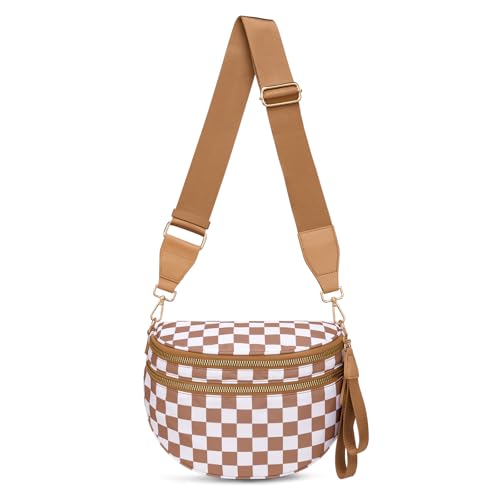 ONLYSIEM Karierte Crossbody-Tasche für Damen, groß, Nylon, Schachbrett-Bauchtasche, trendige Bauchtasche mit verstellbarem Riemen, Braun kariert ONLYSIEM Karierte Crossbody-Tasche für Damen, groß, Nylon, Schachbrett-Bauchtasche, trendige Bauchtasche mit verstellbarem Riemen, Braun kariert von ONLYSIEM