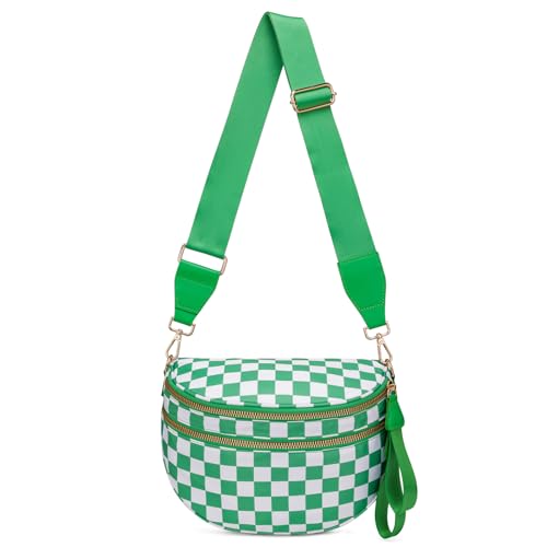ONLYSIEM Karierte Crossbody-Tasche für Damen, groß, Nylon, Schachbrett-Bauchtasche, trendige Bauchtasche mit verstellbarem Riemen, Grün kariert ONLYSIEM Karierte Crossbody-Tasche für Damen, groß, Nylon, Schachbrett-Bauchtasche, trendige Bauchtasche mit verstellbarem Riemen, Grün kariert von ONLYSIEM