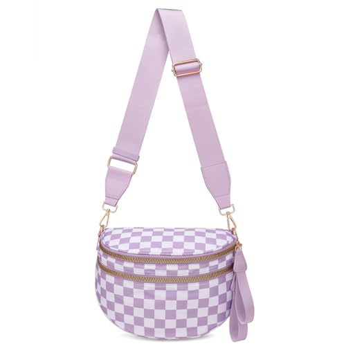 ONLYSIEM Karierte Crossbody-Tasche für Damen, groß, Nylon, Schachbrett-Bauchtasche, trendige Bauchtasche mit verstellbarem Riemen, Hellviolett kariert ONLYSIEM Karierte Crossbody-Tasche für Damen, groß, Nylon, Schachbrett-Bauchtasche, trendige Bauchtasche mit verstellbarem Riemen, Hellviolett kariert von ONLYSIEM