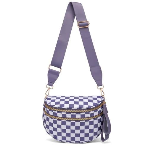 ONLYSIEM Karierte Crossbody-Tasche für Damen, groß, Nylon, Schachbrett-Bauchtasche, trendige Bauchtasche mit verstellbarem Riemen, Lila kariert ONLYSIEM Karierte Crossbody-Tasche für Damen, groß, Nylon, Schachbrett-Bauchtasche, trendige Bauchtasche mit verstellbarem Riemen, Lila kariert von ONLYSIEM