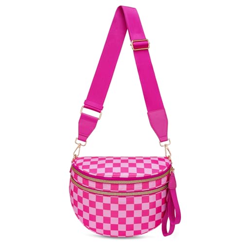 ONLYSIEM Karierte Crossbody-Tasche für Damen, groß, Nylon, Schachbrett-Bauchtasche, trendige Bauchtasche mit verstellbarem Riemen, Rose kariert ONLYSIEM Karierte Crossbody-Tasche für Damen, groß, Nylon, Schachbrett-Bauchtasche, trendige Bauchtasche mit verstellbarem Riemen, Rose kariert von ONLYSIEM